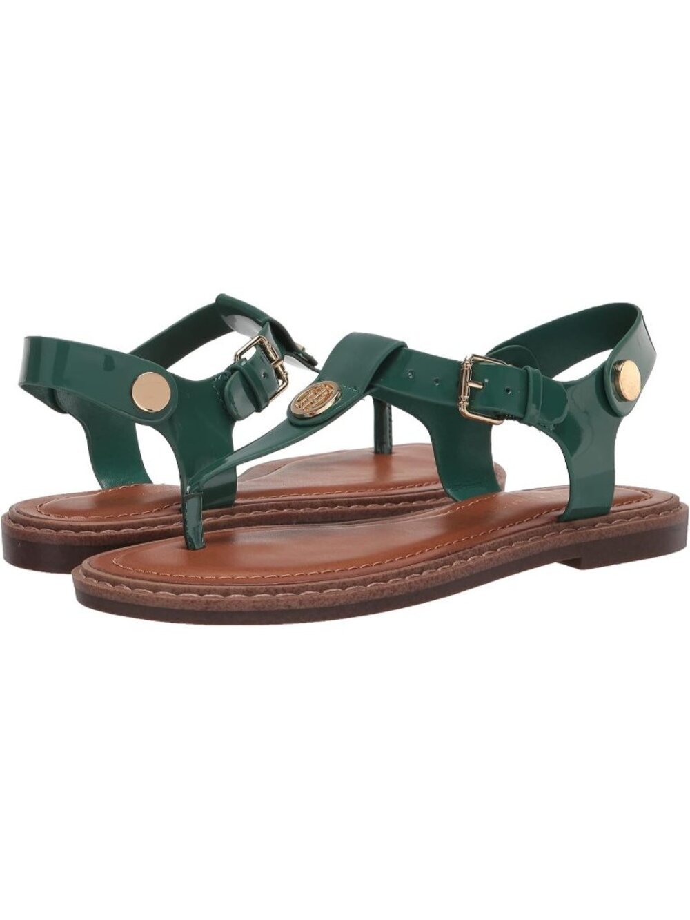 Women's Kelly Green Almond Toe T-Strap Foam Footbed Walking Casual Sandal Shoes